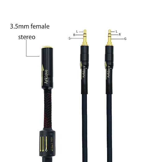 Arklove 3ft Shielded 1/8" aux Input 3.5mm Female 2X 3.5 Output Splitter Stereo Video Audio Cable Out 3.5 Male to Two 3.5 Male in Dual Speaker Cord 24k Gold Plated