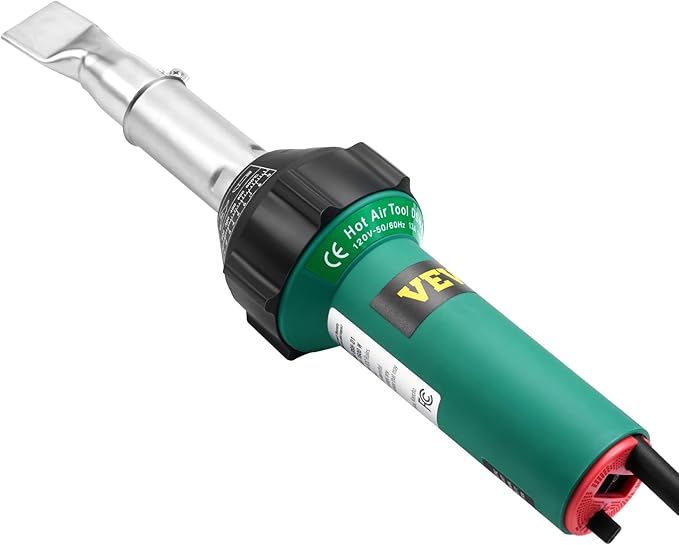 VEVOR Hot Air Plastic Welder, 1600W Hot Air Torch Pistol, 122-1112℉ PVC TPO Vinyl Heat Gun Welding Torch, Plastic Welding Roofing Kit with 4 Accessories - 2 Nozzles & 1 Seam Roller for PP/PE/PVC Sheet