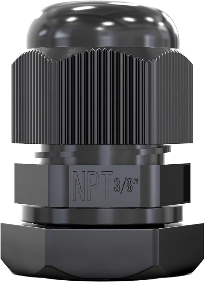 MGI SpeedWare 3/8" NPT Strain Relief Nylon Cord Grip Cable Glands, Black Plastic Grommet 20-Pack