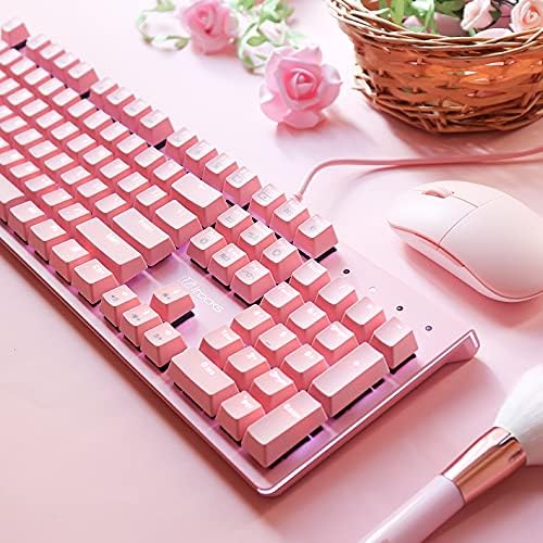 i-rocks K75M Illuminated Mechanical Keyboard, 104 Keys, PBT Keycaps, Backlit LED Light and Shortcut Keys - Programmable Light & Macro Recorder (Cherry MX Red Switch, Pink)