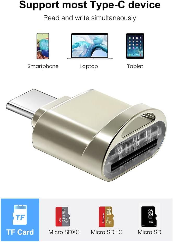 leizhan Type C Micro SD/TF Card Reader with Keychain,USB C to Micro SD SDHC SDXC OTG Memory Reader, Type C Card Reader Adapter Compatible for Mac Windows Lixus Samsung Galaxy - Silver