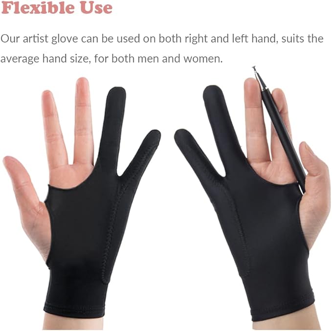 Drawing Glove, 3-Layer Palm Rejection Digital Art Glove for Graphic Tablet, Artist Gloves with Two Fingers for iPad, Paper Sketching, Smudge Guard (2 PCS, Small)