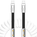 Chubbycable Colorblock Chubby - Spring Braided Silicone Charge Cable Coiled USB C 2.29FT-3.6FT White+Black Type-C to Type-C Cord for Car, Fast Charging