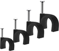 Cable Clips, 400 Pcs, 4mm 6mm 8mm 10mm, Wire Wall Clips with Steel Nails, Cable Management Organizer Clips, Cable Tacks Coax Holder Clips, RG6 RG59 CAT6 RJ45 Cable Cord Clips, Black