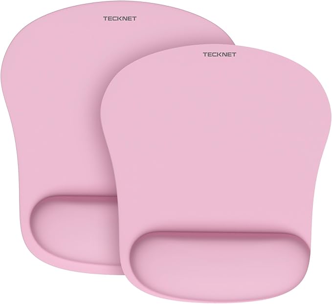 TECKNET 2 Pack Mouse Pad with Wrist Support, Ergonomic Gaming Mouse Pad Pain Relief, Portable Comfortable Mousepad for Computer, Laptop, Office, Home Non-Slip Base, Waterproof Surface - Pink