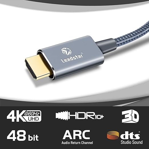 LEADSTAR HDMI Cable 4K 6 ft / 2m, High Speed HDMI 2.0 Cord Braided | 4K@60Hz, Ultra HD, 2160p, ARC, HDR, 3D, HDCP 2.2 | for Xbox, PS5, TV, Laptop, Monitor