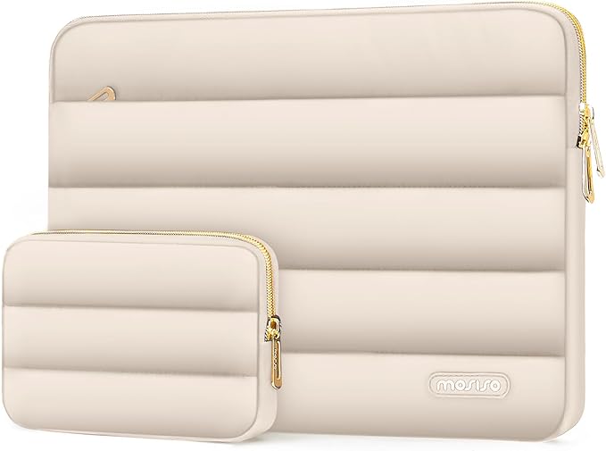 MOSISO 15-15.6 inch Laptop Case, 16 inch Puffy Laptop Sleeve Compatible with MacBook Pro 16, HP Dell ASUS Acer Toshiba Lenovo Notebook Computer, Polyester Horizontal Bag with Small Case, Sand