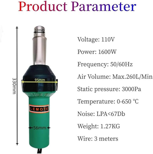 110V Hot Air Gun Welding Torch 1600W Heat Gun Plastic Welder Roofing Welder Kits PVC Welding Machine