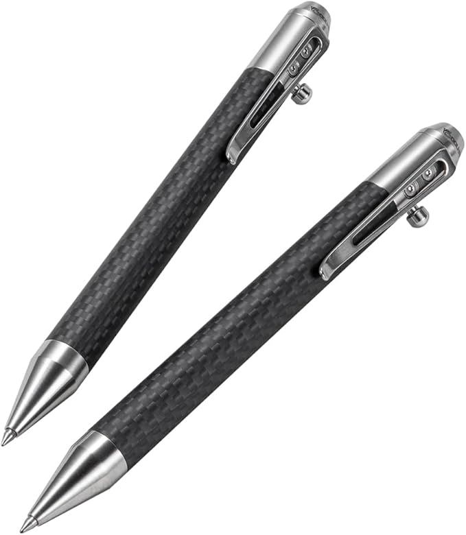 Cool Hand 4.5'' Carbon Fiber Bolt Action Pen with Retractable Stylus Tip for Any Touch Screen, Compact Size, Skelton Out Deep Pocket Clip (5.7''Carbon Fiber Silver)