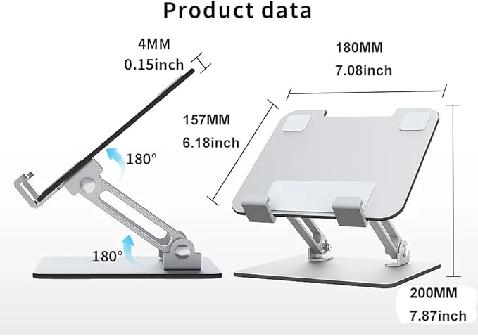 Foldable Aluminum Tablet & Phone Stand — Adjustable Height & Angle, Portable Desk Holder with Anti-Slip Pads for iPad, iPhone, Kindle, Smartphones & Tablets, Helping Reduce Neck and Eye Strain