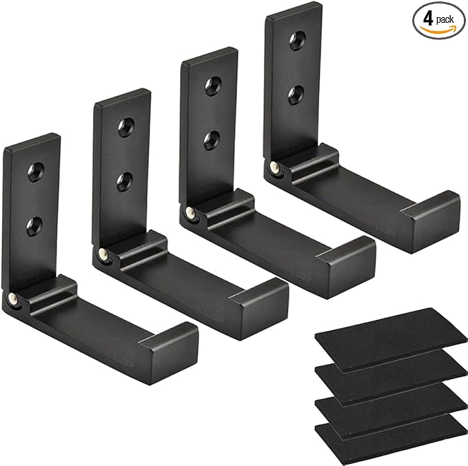 Folding Coat Hooks, Foldable Wall Hooks for Hanging Aluminum Alloy Cloth Hanger Coat Hanger Headphones Holder Headset Wall Hanger Hook- Pack of 4
