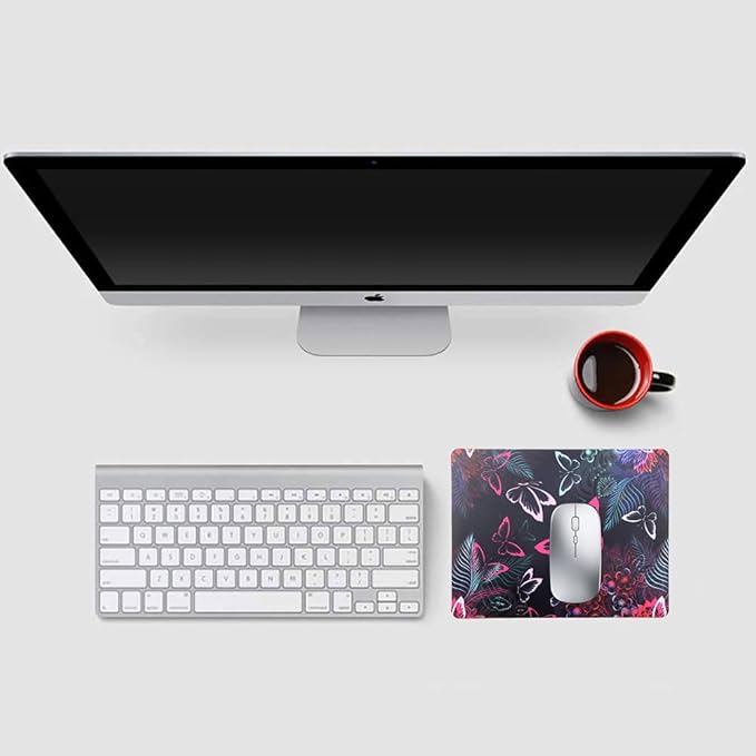 Mouse Pad, Gaming Mouse Pad, Non-Slip Rubber Base Mouse Mat with Designs for Laptop, Computer & Office, 9.5 x 7.9 x 0.12 inches (Pink Butterflies)
