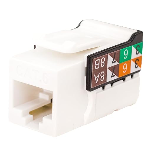 Vertical Cable CAT6 Data Grade Keystone U-Jack, RJ45 90° 8×8, Bright White - (50 Pack)