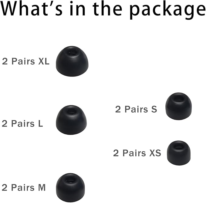 Silicone Earbuds Tips for Powerbeats Pro2 Replacement Ear Tips 10 Pairs XL/L/M/S/XS - Compatible with Beats Studio Buds/Beats Fit Pro/Solo Buds, Black