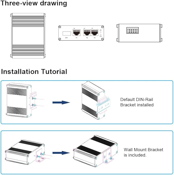 Mini Throncom 4 Ports Gigabit Industrial Fiber Ethernet Solar Switch Hardened 10/100/1000Mbps with 100/1000M Adaptive SFP Slot Din Rail/Wall Mount Solar Power/VoIP/RV Truck 12-48VDC LNK-IMC103G-SFP