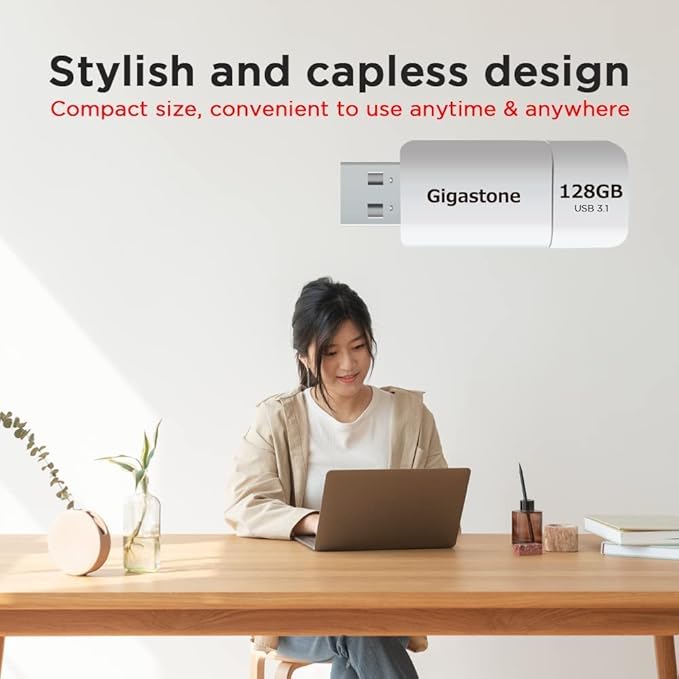 GIGASTONE 128GB Flash Drive (10 Pack) Z60 USB 3.2 Gen 1, 120MB/s Ultra Fast, Retractable Capless Slider Design, Data Storage, Backup for PC/Mac/TV/Car Audio, USB 2.0/3.0/3.1 Compatible