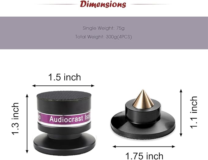 HiFi Speaker Spikes IF03B by Audiocrast, Speaker Vibration Dampener Stand Feet Pads Shock Absorber Isolation Pucks, Speaker Resonance Reducer with Non-Slip Mat for Turntable Amp CD DAC Recorder