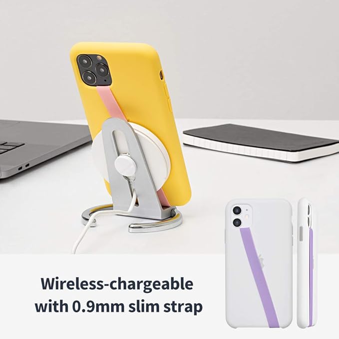 Sinjimoru Stretchable Silicone Phone Strap, Flexible and Elastic Grip Holder for iPhone & Android, Secure Phone Loops Finger Grip with Wireless Charging Support Sinji Loop Lavender