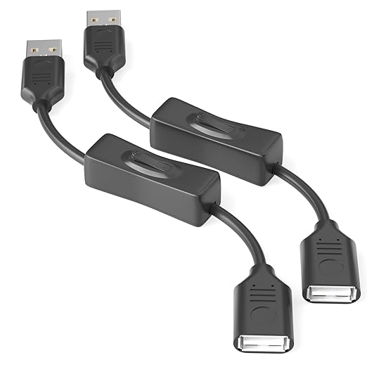 USB On/Off Switch Cable 2-Pack,2A Charging 480Mbps Data,Type-A 2.0 Power Extension Cord with ON/OFF for PC Computer,Laptop,TV,Car,PS4/PS5/Xbox,USB Fan Lamp LED Keyboard Mouse Flash Drive,Raspberry Pi
