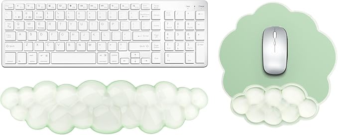 Gel Cloud Keyboard and Mouse Wrist Rest, Cute Wrist Support and Arm Support Rest for Typing Pain Relief，Suitable for Office/Computer/Laptop/Gaming Set-Green
