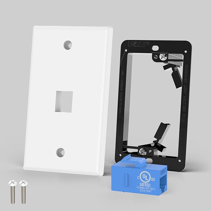 VCE Ethernet Wall Plate (UL-Listed) 1-Port, Keystone Jack Wall Outlet with CAT6 Keystone Inline Coupler Insert and Low Voltage Mounting Bracket 1 Gang, Blue 2-Pack