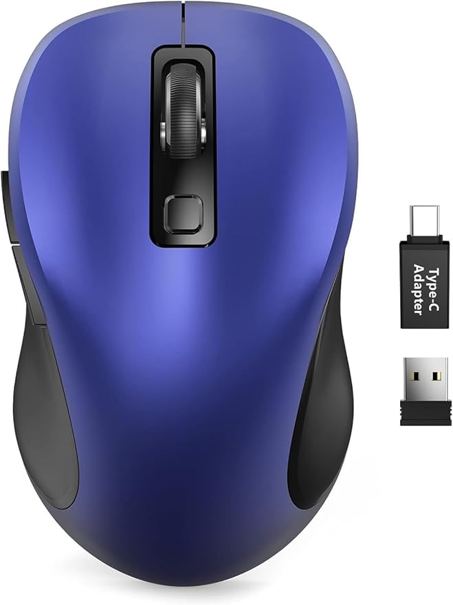 Trueque Wireless Mouse for Laptop, 2.4GHz Ergonomic Computer Mouse with Back & Forward Buttons, 3 Adjustable DPI Levels, 6 Buttons, Optical USB Cordless Mice for Windows MacBook PC (Deep Blue)