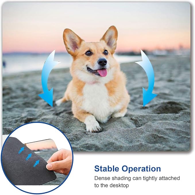 Corgi on The Beach Gaming Mouse Mat, Square Waterproof Non-Slip Rubber Base Mouse Pad for Office, Home, Laptop, Travel, 9.5"x7.9"x0.12" Inch