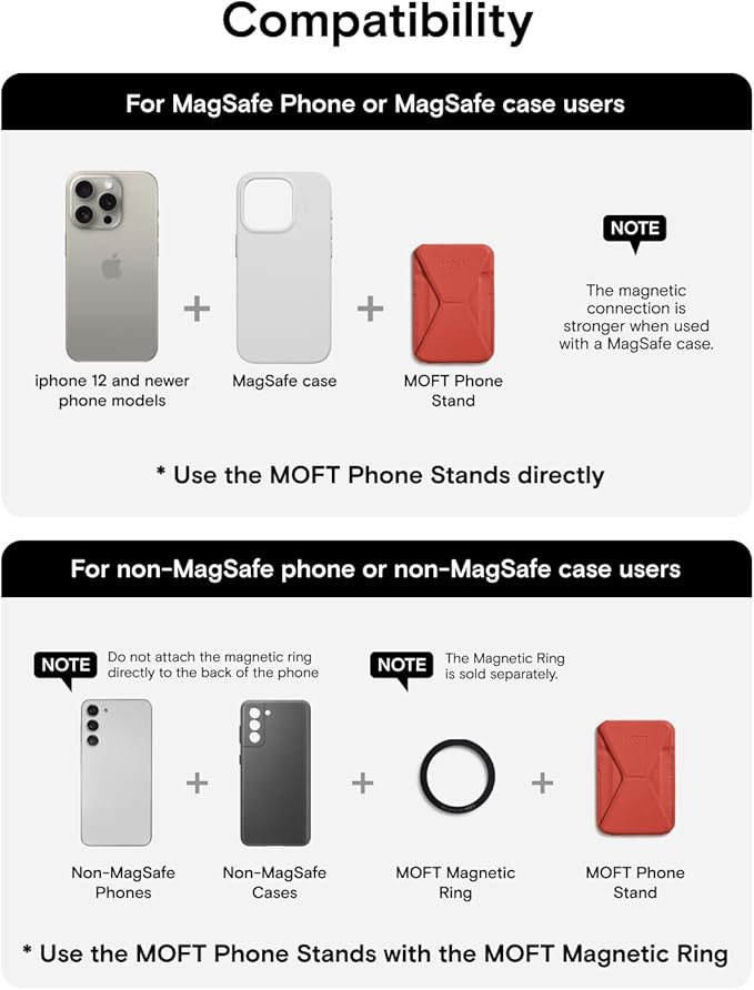 MOFT Magnetic Wallet Stand Compatible with iPhone 16/15/14/13/12 Series, Angle Adjustment & Magsafe Compatible MOVAS Phone Stand,Sunset