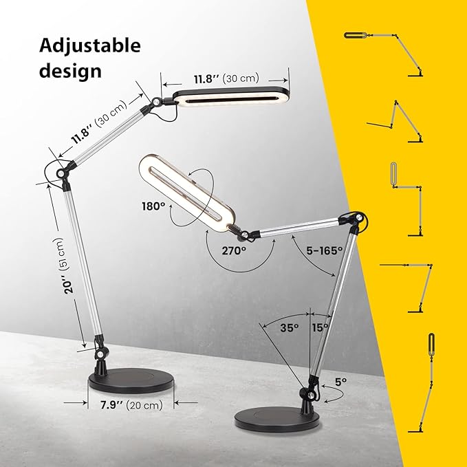 OTUS LED Desk Lamp for Home Office with Wireless Charger | 3 Color & 12 Dimmable Levels | Tall Architect Desk Lamp Adjustable Swing Arm | Eye-Care Task Table Lamp for Reading, Study & Video Calls