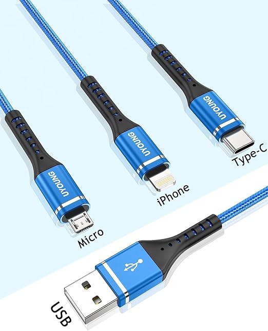 Multi Charging Cable 2Pack 6FT, 3 in 1 Charger Cable Braided Universal Phone Charging Cord with Lightning/Type C/Micro USB Ends, Multiple USB Cable for iPhone/Samsung/Google Cell Phones and More