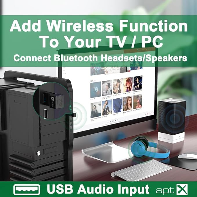 USB Optical Wireless Bluetooth Transmitter 2 in 1 Audio Transmitter Adapter Low Lantency APTX aptX-Adaptive/HD/LL Multi-Point HiFi Wireless Adapter for PS4/3 Xbox TV PC