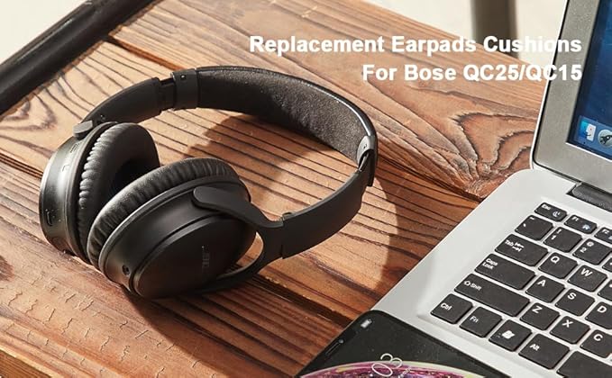 Replacement Ear Pads for Bose QuietComfort 15(qc15/QC15)/25/AE/AE2, Headphone Ear Covers, High Density Memory Cotton, Soft Leather, Adaptive Noise Isolation Headphones Pads Cushions-Black