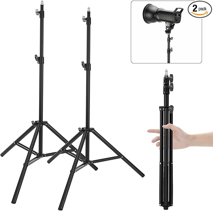 2 Pack adjustable 7ft Aluminum Photography Light Stand, Portable Light Tripod, for Lighting Stand Speedlight, Flash, Softbox,Strobe Light, Camera, Photographic Portrait