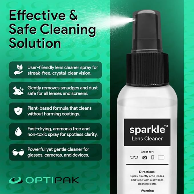 Sparkle Anti-Reflective Lens Cleaner Spray kit | (1) 2oz Glasses Cleaner Spray + (1) Microfiber Cloth for Eyeglasses, Sunglasses, Lenses, Screens and Camera Cleaning Kit (2 Piece Set)