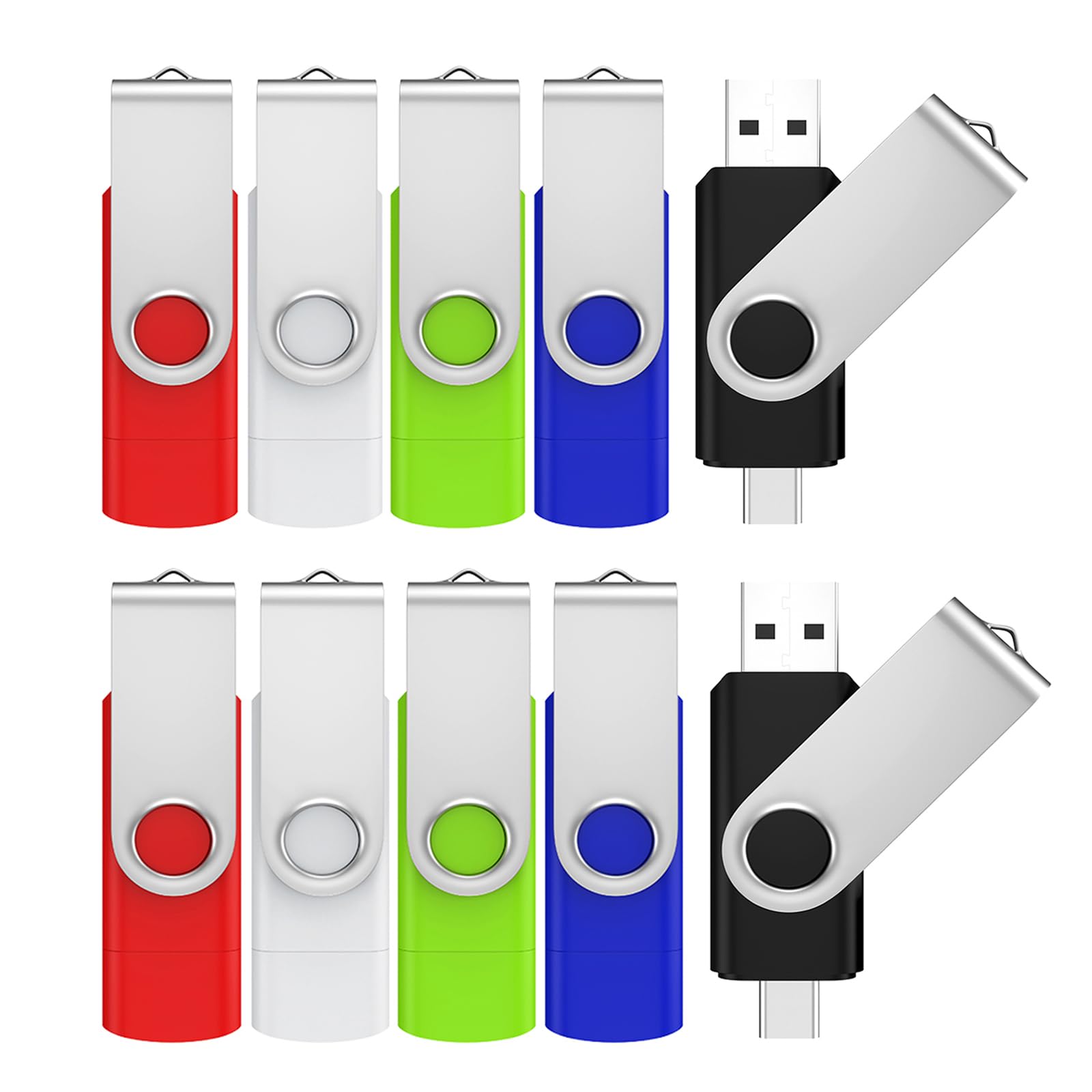 ABLAZE 8GB USB C Flash Drive 10 Pack, OTG USB 2.0 + Type C Memory Stick Dual Type C Thumb Drive Compatible with iPhone 17/16/15, Android Smartphone, Computers