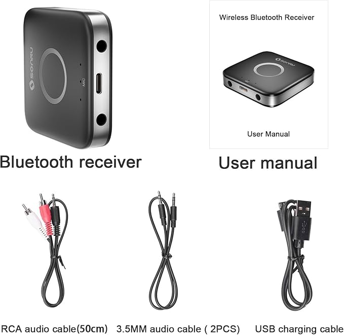Bluetooth 5.3 Adapter Hi-Fi Equipment for Car Wireless Audio Receiver with 3.5mm AUX RCA Cable, Noise Cancellation, Dual AUX Outputs for Home Speakers Wired Headphones
