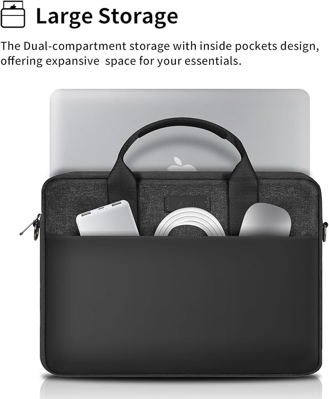 WIWU Laptop Bag 15.6 16 Inch for Men Laptop Case with Shoulder Strap Water-Resistant Messenger Work Bag for Business Compatible with MacBook Air Pro/Dell XPS/HP Envy/Microsoft Surface(Black)