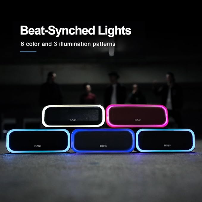 DOSS SoundBox Pro Bluetooth Speaker with 20W Stereo Sound, Active Extra Bass, IPX6 Waterproof, TWS Pairing, Multi-Colors Lights, 20H Playtime, Portable for Outdoor-Cypress Green