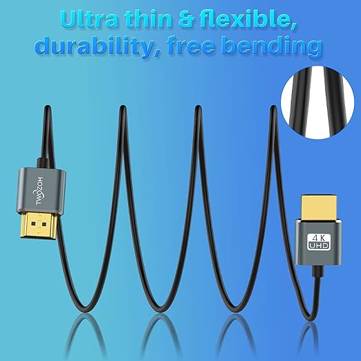 Twozoh Slim 4K HDMI Cable 6.6FT 5 Pack, Ultra Thin & Flexible Skinny HDMI to HDMI 2.0 Cord Support 4K/60HZ 18gbps Laptop, Monitor, PS5, PS4, Xbox One, Fire TV