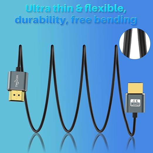 Twozoh Ultra-Thin HDMI to HDMI Cable 1.6FT, Hyper Slim HDMI 2.0 Cable, Extreme Flexible HDMI Cord Support 3D/4K@60Hz, 2160P, 1080P
