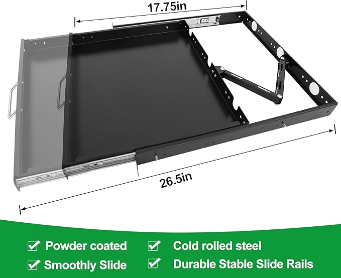 1U Keyboard Drawer 19in Sliding Keyboard Tray 17.75in Deep -Depth After Extension 26.75in with Cable Manager for Server Rack/Cabinet/Thickened Cold Rolled Steel GLOBALRACK 1U Drawer,17-26