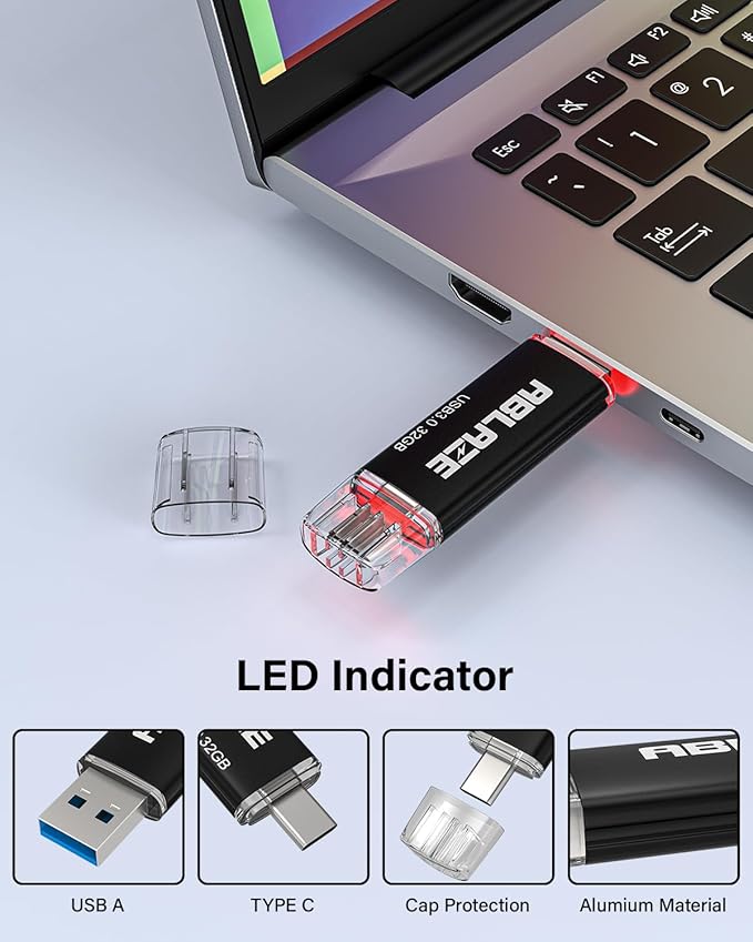 ABLAZE Type C Flash Drive 32GB 5 Pack, Dual USB 3.0+USB C Flash Drive Compatible with iPhone 16/15, Android Smartphone, Computer,Tablet Mac Laptop (5 Pack)