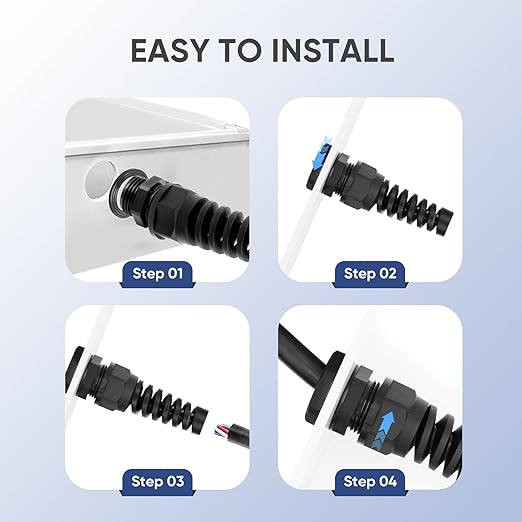 Strain Relief Cord Connector,LISTENJIALE 5Pcs NPT 3/4" Waterproof Cable Gland Flex Spiral Strain Relief Adjustable 12.5-18mm Cable Connector Nylon Joint with Gaskets(Black)
