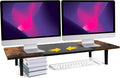 Dual-Monitor-Stand-Riser-For-Desk Adjustable Length 32-40 Inch, Large Desktop Computer Monitor Riser For 2 Screens, Desk Shelf Organizer Riser Stand For Computer/Laptop/PC/Printer/TV Brown