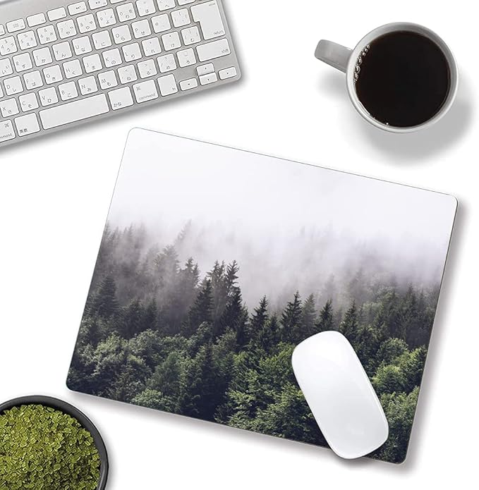 Misty Forest Mouse Pad, Natural Landscape Mouse Pad Custom Design, Square Waterproof Mouse Pad Non-Slip Rubber Base MousePads for Office Laptop, 9.5x7.9x0.12 in Inch