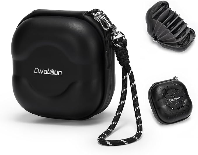 Cwatcun Hard Shell Lens Filter Case, Camera Filter Case for 7 Filters Up to 100mm with Hand Strap, Dustproof & Waterproof Camera Lens Filter Storage Case for ND UV CPL Filter Pouch