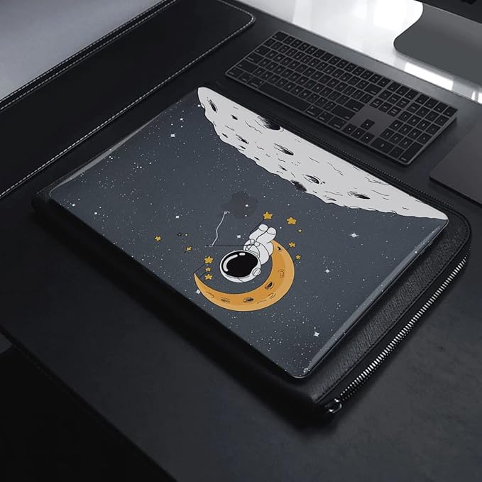 for MacBook Pro 13 inch Case M2 2022 2021 2020 Release A2338 M1 A2289 A2251 with Touch Bar & Touch ID, Astronaut Moon Glitter Black Plastic Hard Laptop Cover Keyboard Skin Screen Protector