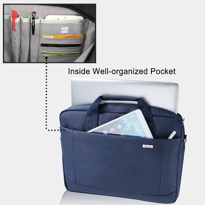Voova Laptop Bag Case 17 17.3 Inch Computer Sleeve Messenger Bag with Shoulder Strap Expandable Waterproof Large Capacity Business Briefcase for Work Travel Fit 17-18” Laptop, Men Women, Blue