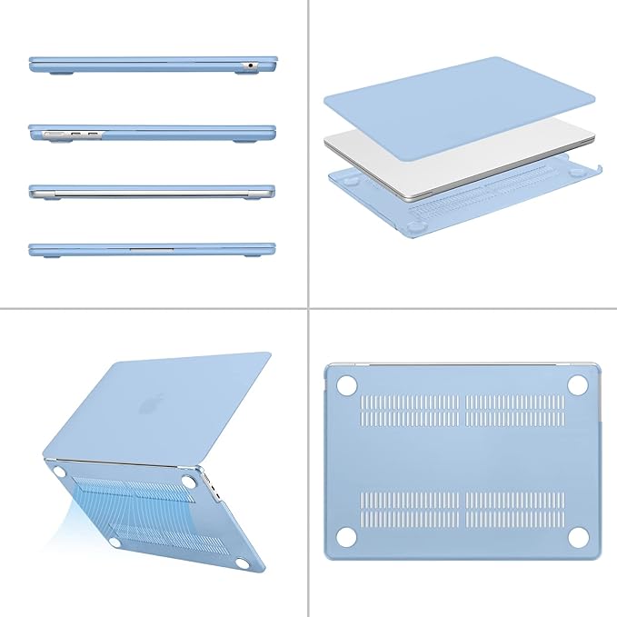MOSISO Compatible with MacBook Air 13 inch Case 2025 2024 2023 2022 M4 A3240 M3 A3113 M2 A2681, Plastic Hard Shell&Keyboard Cover&Screen Film&Type C for MacBook Air 13.6 inch Case, Air Blue
