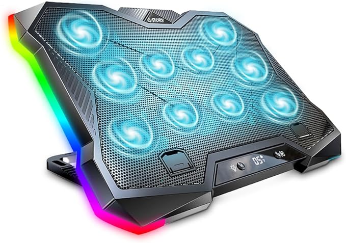 G-STORY Gaming Laptop Cooling Pad, RGB Lights Laptop Cooler with 10 Powerful Turbo Fans for 12-18 Inch Notebooks,8 Height Adjustable Stand and 1 USB Port